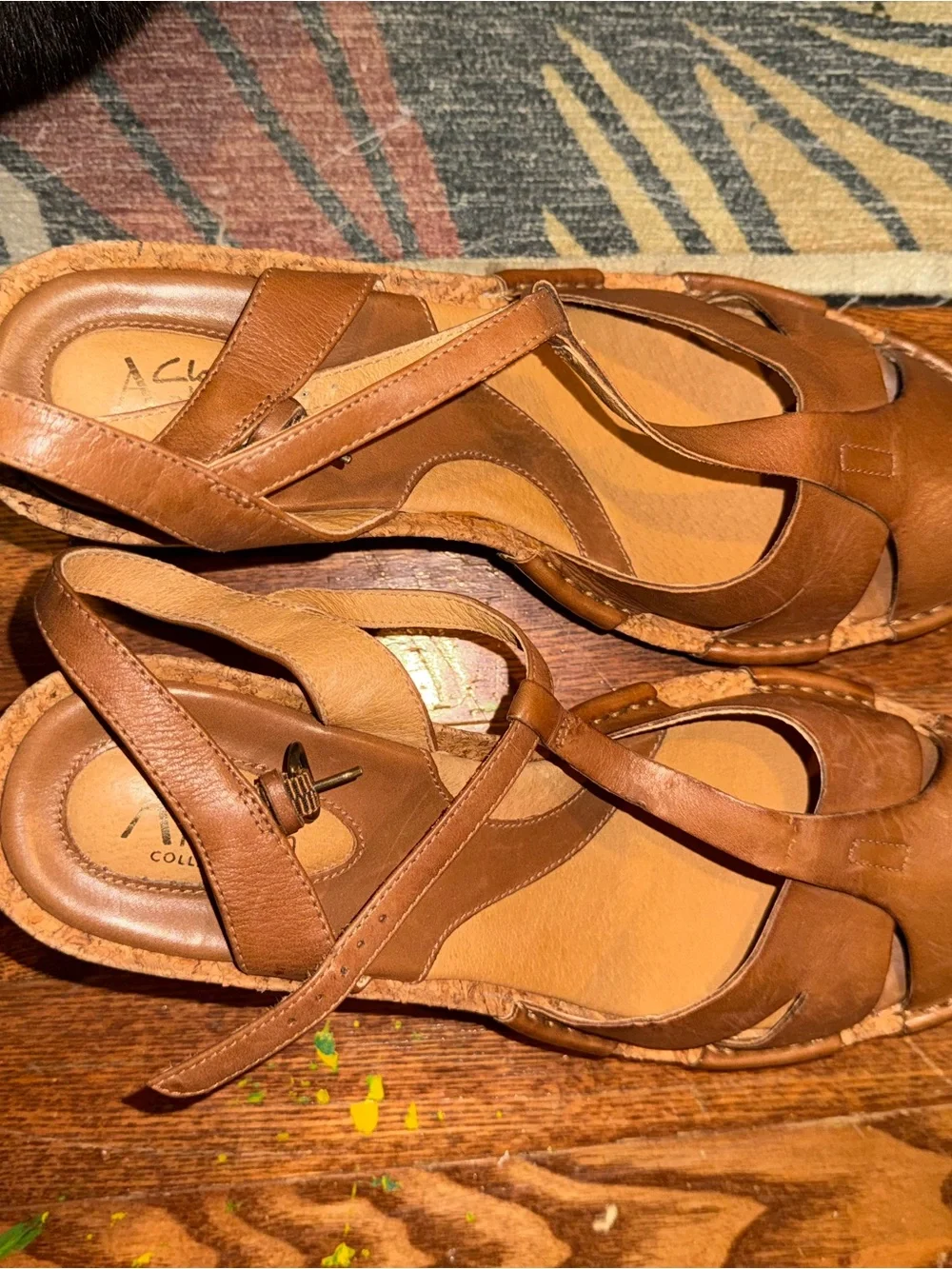 Clarks Tan Leather Cork Wedge Sandals